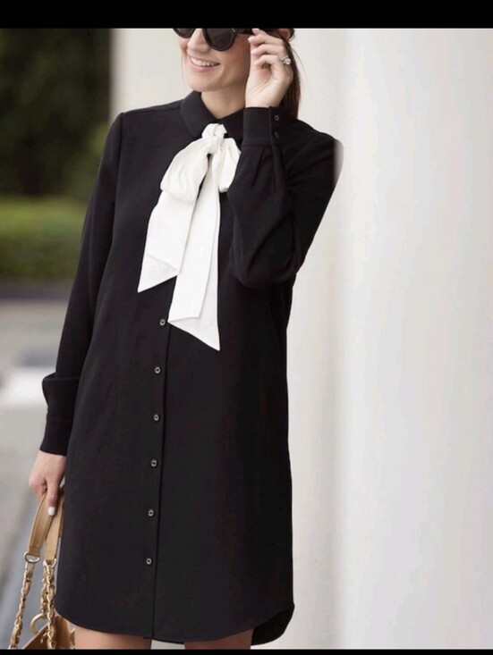 kate spade Dresses & Skirts - Kate Spade Black Shirt Dress With White Bowknot Sz 0 Collared Classic Lined EUC